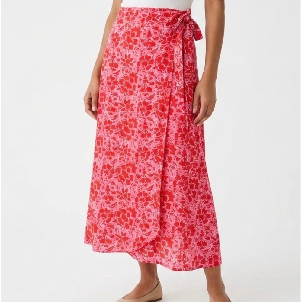 J.CREW‎ Wrap Midi Skirt Azalea Belvedere Red Pink Women Size Small Floral Summer